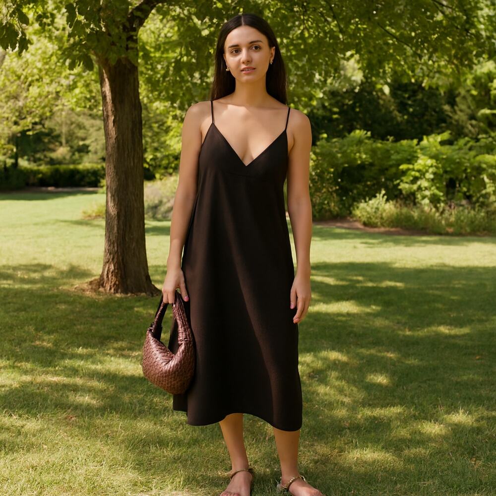 J Crew Long Brown Slip Dress Spaghetti Straps Size 12 - Picture 2 of 7